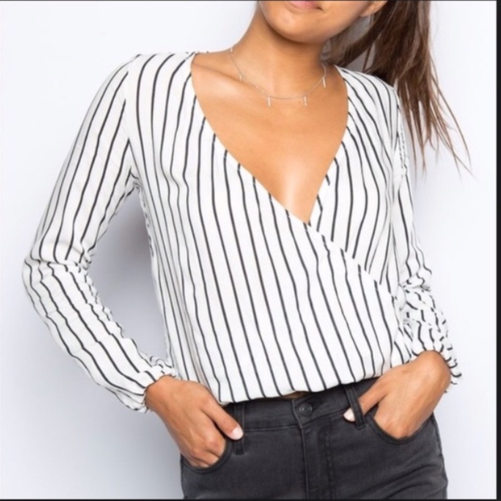 Brandy Melville Zosia Striped Long Sleeve Wrap Top - Picture 2 of 7